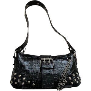 Women's Shoulder Textured Chain Zipper Buckle Underarm Hobo Handbags